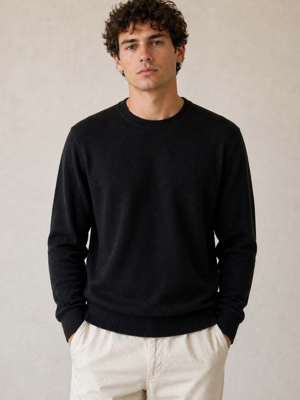 J.Crew Black Crewneck Sweater XL Cotton Knit Classic Minimal Mens Quiet Luxury